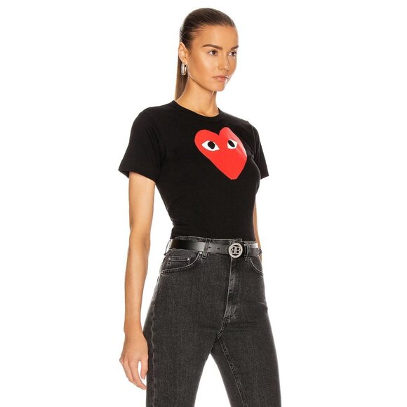 COMME DES GARCONS PLAY Womens Cotton Tee With Red Emblem in Black XSmall - Picture 3 of 14